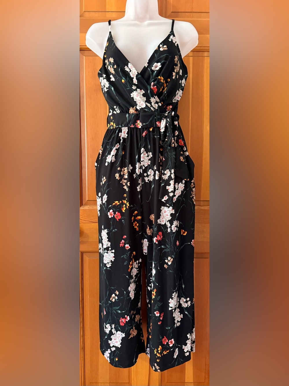 Kaileigh Black Floral jumpsuit with Self Tie